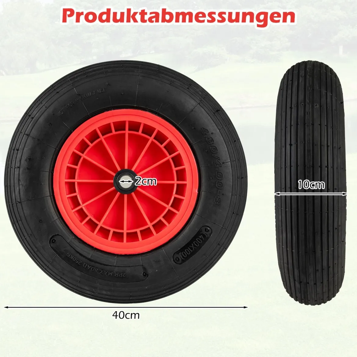 Schubkarrenrad 4.80/4.00-8 Ø 400 mm Vollgummi Sackkarrenrad bis 250 kg belastbar Schwarz