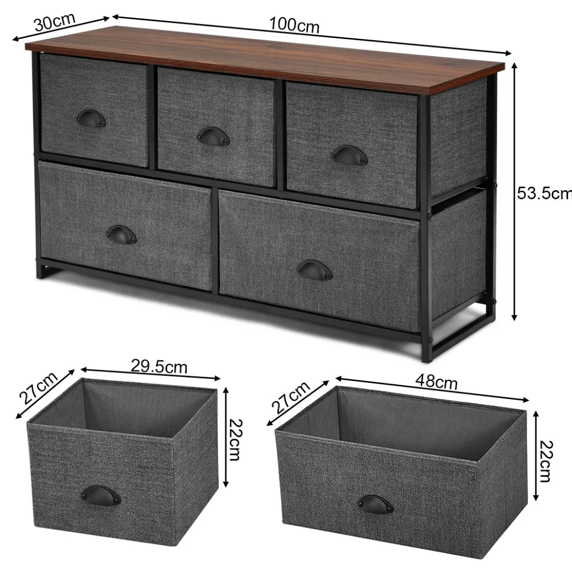 5 Schubladen Aufbewahrungs-Einheit Horizontale Würfelförmige Aufbewahrungskommode 100 x 30 x 53,5 cm