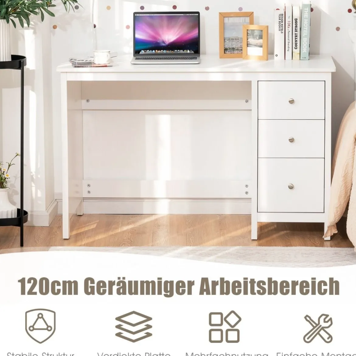 Schubladen-Computertisch Schreibtisch für Zuhause und Büro mit Schubladen 120 x 50 x 75 cm Weiß