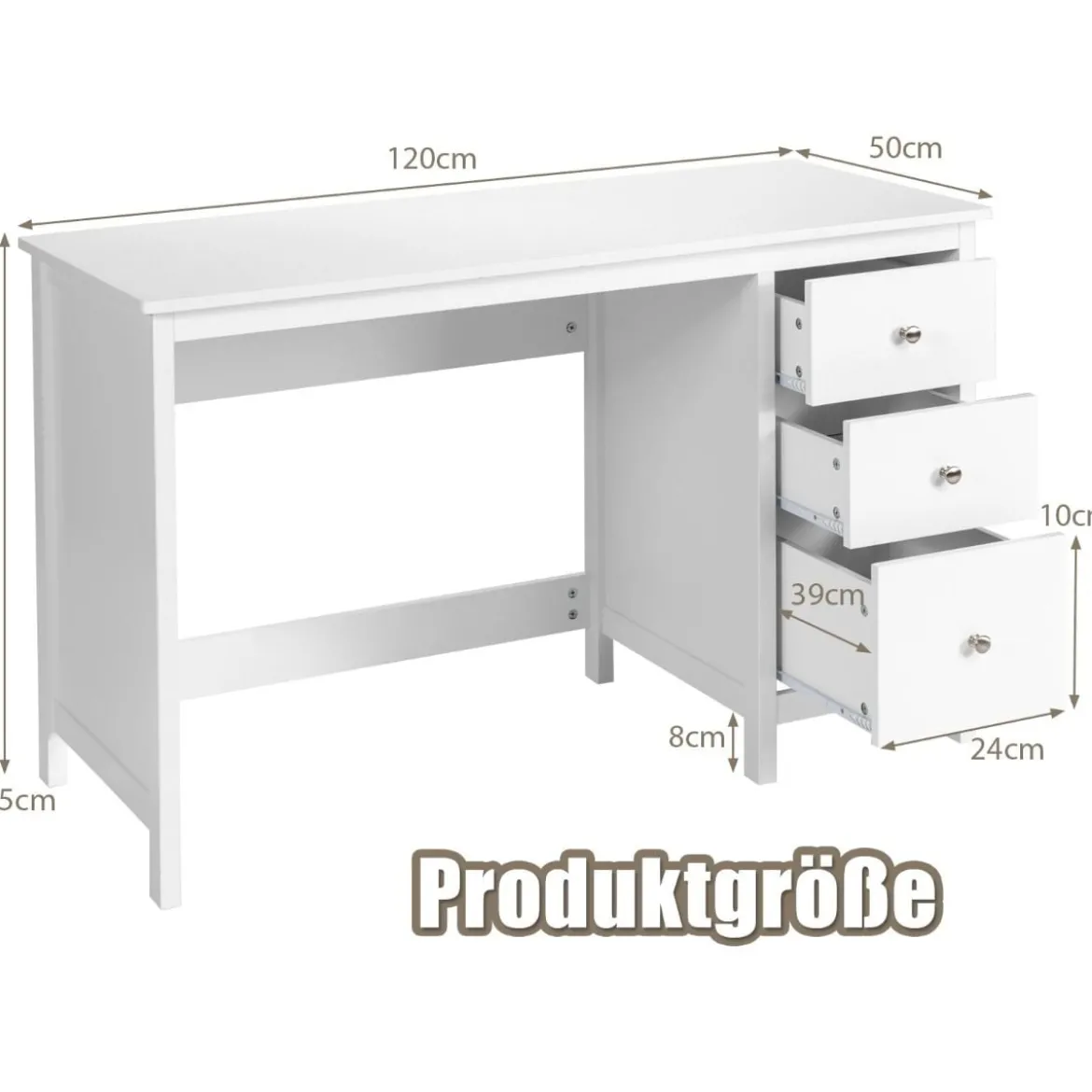 Schubladen-Computertisch Schreibtisch für Zuhause und Büro mit Schubladen 120 x 50 x 75 cm Weiß