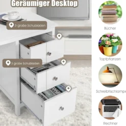 Schubladen-Computertisch Schreibtisch für Zuhause und Büro mit Schubladen 120 x 50 x 75 cm Weiß