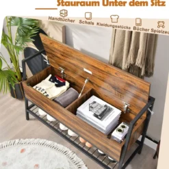 Schuhbank Industrielle Schuhbank mit Verstecktem Stauraum 100 x 37 x 62 cm Rustikales Braun