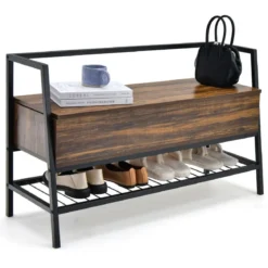 Schuhbank Industrielle Schuhbank mit Verstecktem Stauraum 100 x 37 x 62 cm Rustikales Braun