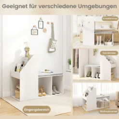 Schuhbank mit Abnehmbarem Sitzkissen & 3 Unteren Fächern & 3 Seitlichen Ablagefächern