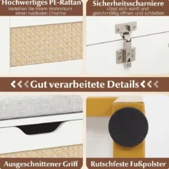 Schuhbank mit Gepolsterter Sitzfläche & Klappdeckel Rattan Schuhschrank bis zu 200 kg Belastbar Weiß