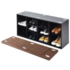 Schuhbank mit Sitzfläche Schuhregal Schuhkommode Schuhablage Schuhschrank Sitzbank mit Regal & Sitzkissen Holz Braun