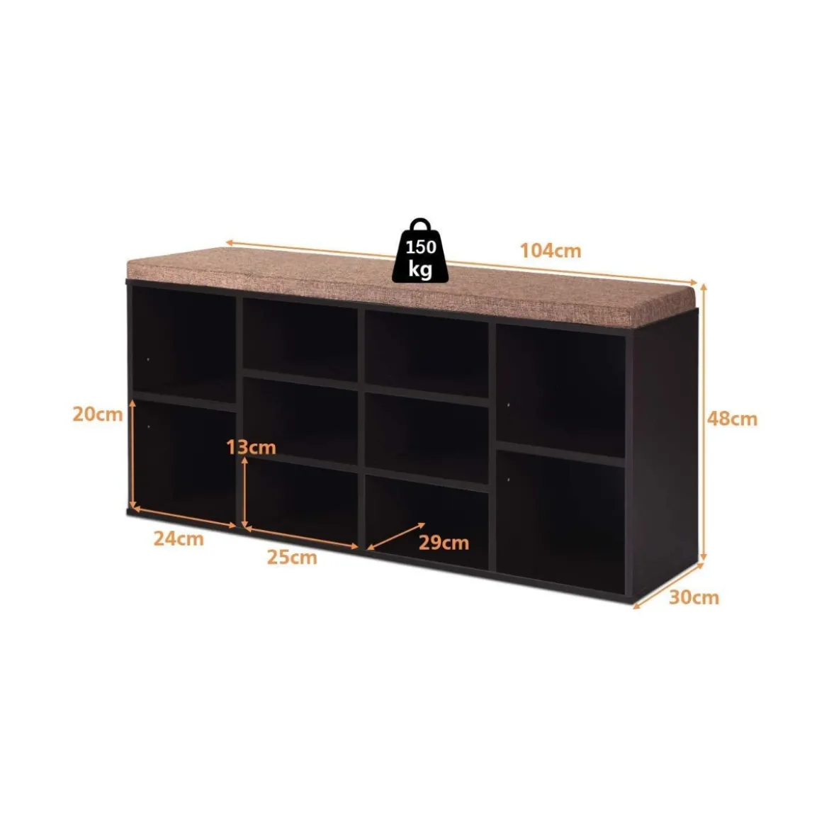 Schuhbank mit Sitzfläche Schuhregal Schuhkommode Schuhablage Schuhschrank Sitzbank mit Regal & Sitzkissen Holz Braun