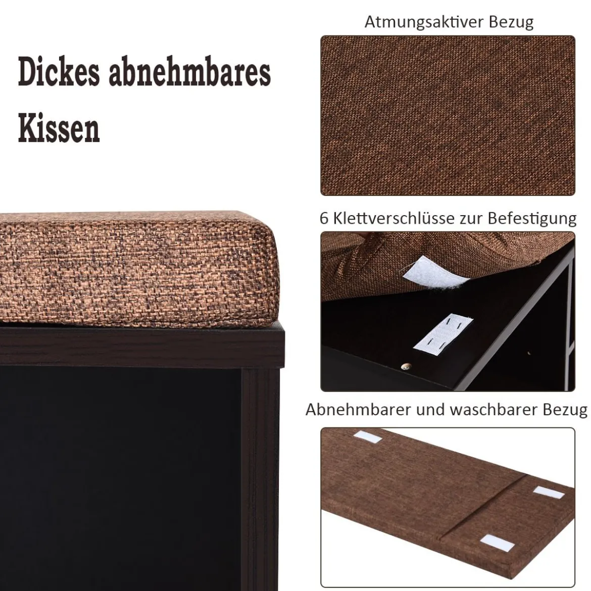 Schuhbank mit Sitzfläche Schuhregal Schuhkommode Schuhablage Schuhschrank Sitzbank mit Regal & Sitzkissen Holz Braun