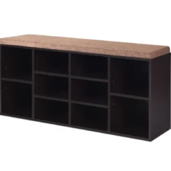 Schuhbank mit Sitzfläche Schuhregal Schuhkommode Schuhablage Schuhschrank Sitzbank mit Regal & Sitzkissen Holz Braun
