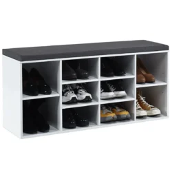 Schuhbank mit Sitzfläche Schuhregal Schuhkommode Schuhablage Schuhschrank Sitzbank mit Regal & Sitzkissen Holz Weiß