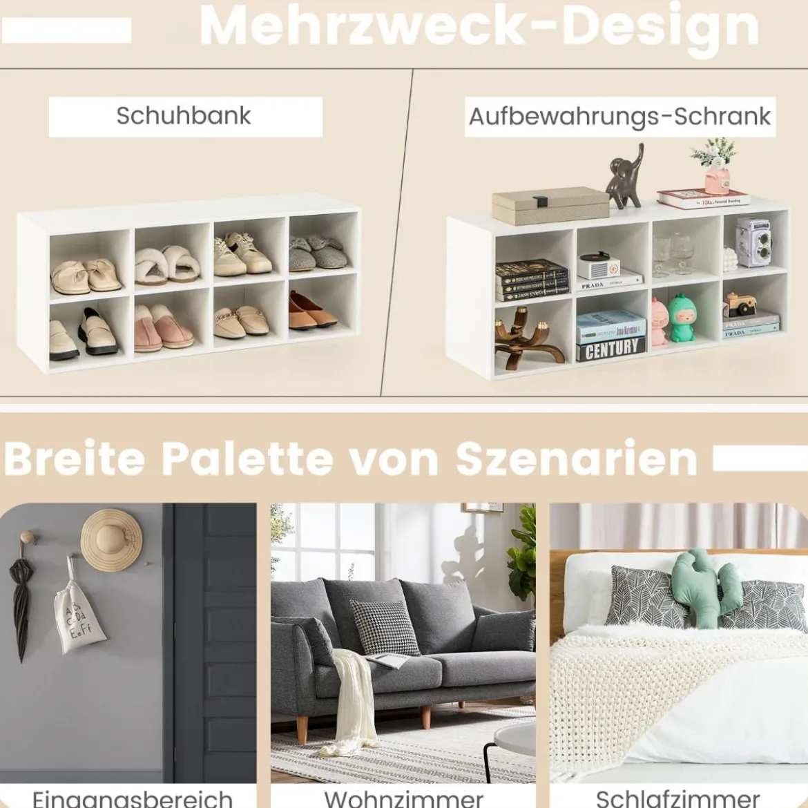 Schuhbank mit Sitzfläche Schuhregal aus Holz 230 kg Belastbar 102 x 30 x 41 cm Weiß Bücherschrank