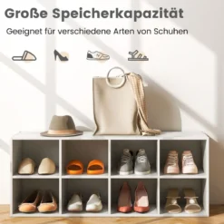 Schuhbank mit Sitzfläche Schuhregal aus Holz 230 kg Belastbar 102 x 30 x 41 cm Weiß Bücherschrank