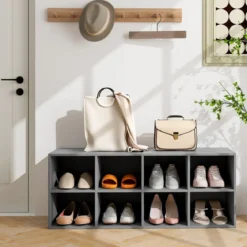 Schuhbank mit Sitzfläche Schuhregal aus Holz 230 kg Belastbar Bücherschrank 102 x 30 x 41 cm Grau