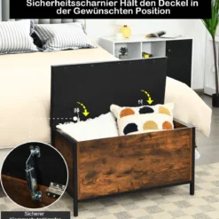 Schuhbank mit Stauraum & Gepolstertem Sitz Sitztruhe bis150 kg Belastbar Truhenbank Rustikalbraun