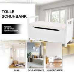 Schuhbank Schuhaufbewahrung Sitzbank mit gepolstertem Sitz Mehrzweck-Box 86 x 38 x 49 cm Weiß