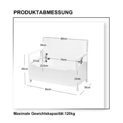 Schuhbank Schuhaufbewahrung Sitzbank mit gepolstertem Sitz Mehrzweck-Box 86 x 38 x 49 cm Weiß