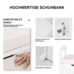 Schuhbank Schuhaufbewahrung Sitzbank mit gepolstertem Sitz Mehrzweck-Box 86 x 38 x 49 cm Weiß