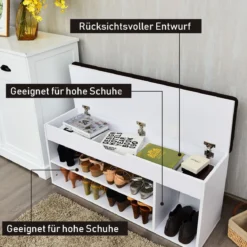 Schuhbank Schuhkommode Schuhablage mit Sitzkissen Holz 104 x 48 x 30 cm Weiß/Natur/Grau