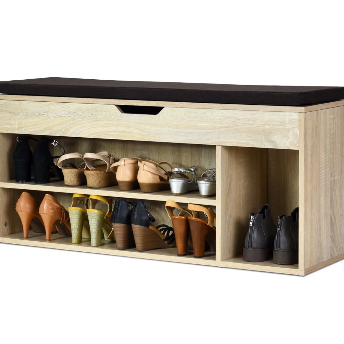 Schuhbank Schuhkommode Schuhablage mit Sitzkissen Holz 104 x 48 x 30 cm Weiß/Natur/Grau