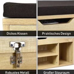 Schuhbank Schuhkommode Schuhablage mit Sitzkissen Holz 104 x 48 x 30 cm Weiß/Natur/Grau