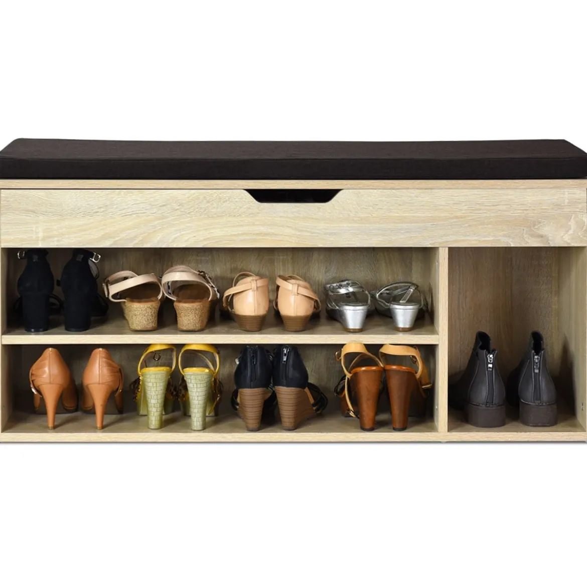 Schuhbank Schuhkommode Schuhablage mit Sitzkissen Holz 104 x 48 x 30 cm Weiß/Natur/Grau