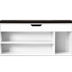 Schuhbank Schuhkommode Schuhablage mit Sitzkissen Holz 104 x 48 x 30 cm Weiß/Natur/Grau