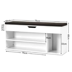 Schuhbank Schuhkommode Schuhablage mit Sitzkissen Holz 104 x 48 x 30 cm Weiß/Natur/Grau