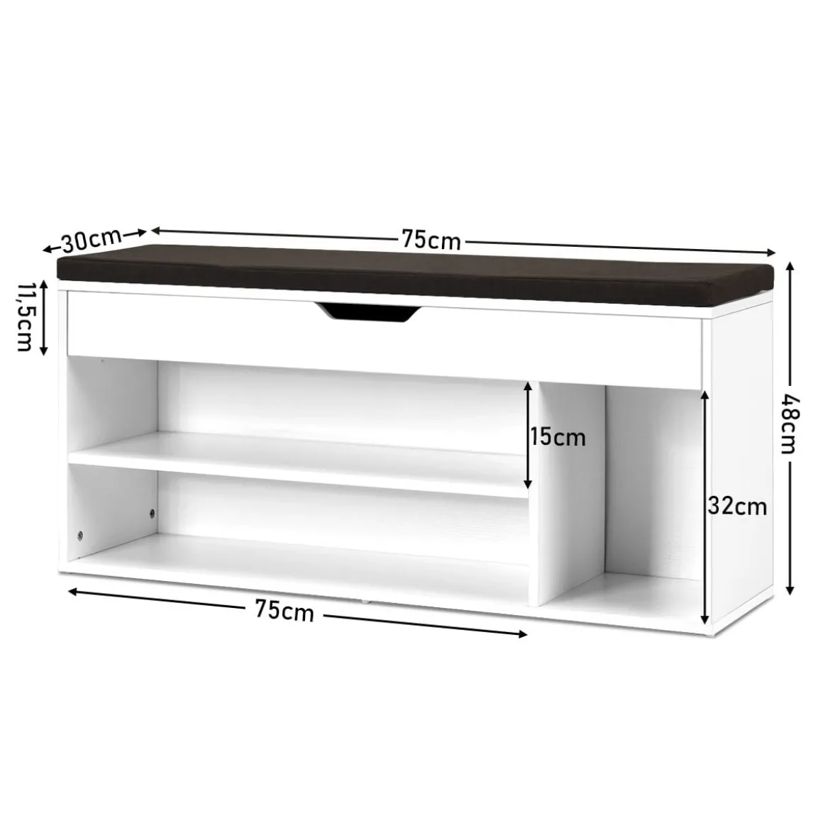 Schuhbank Schuhkommode Schuhablage mit Sitzkissen Holz 104 x 48 x 30 cm Weiß/Natur/Grau
