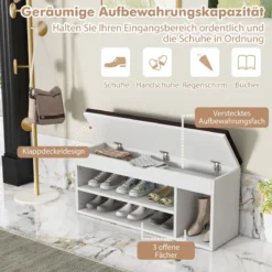 Schuhbank Schuhkommode Schuhablage mit Sitzkissen Holz 104 x 48 x 30 cm Weiß/Natur/Grau