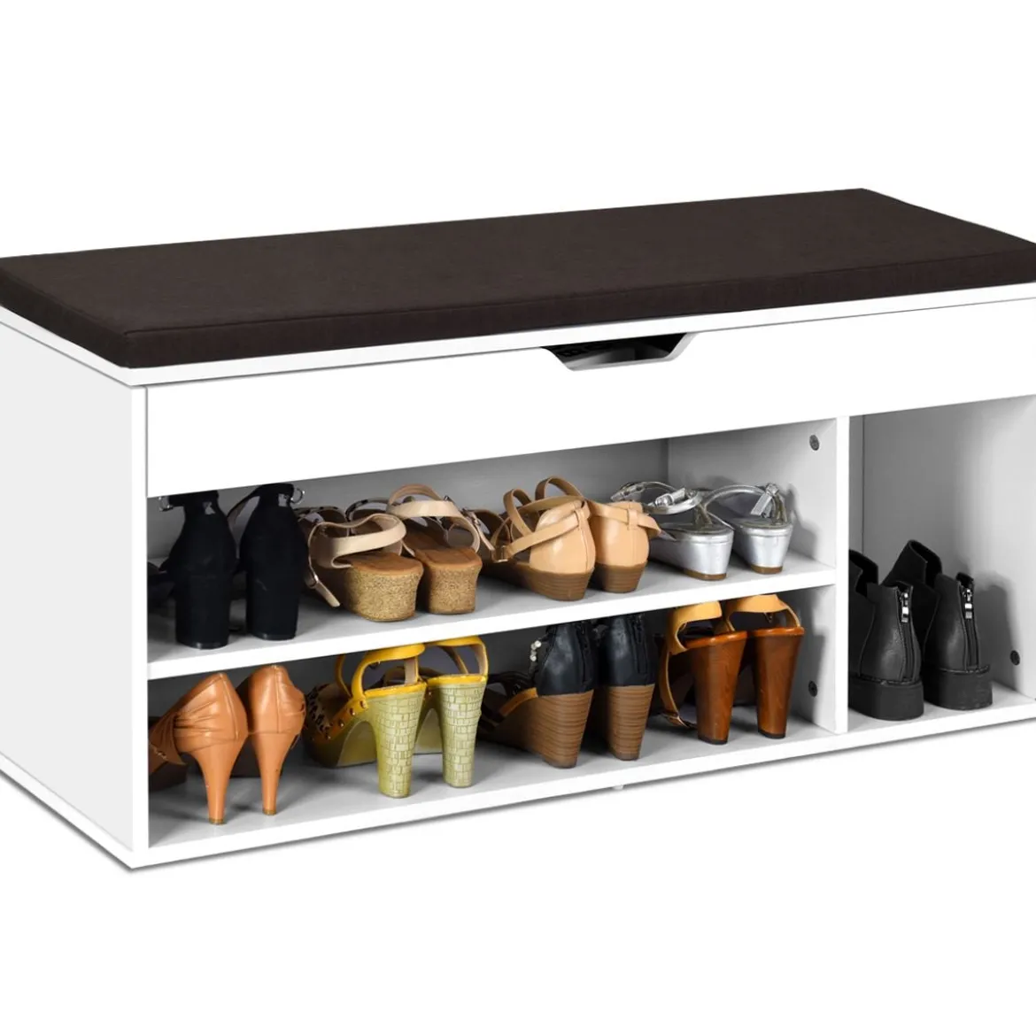 Schuhbank Schuhkommode Schuhablage mit Sitzkissen Holz 104 x 48 x 30 cm Weiß/Natur/Grau
