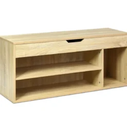 Schuhbank Schuhkommode Schuhablage mit Sitzkissen Holz 104 x 48 x 30 cm Weiß/Natur/Grau