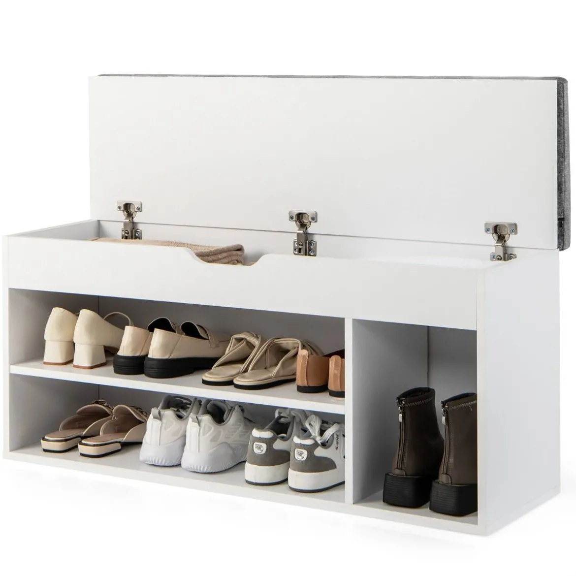 Schuhbank Schuhkommode Schuhablage mit Sitzkissen Holz 104 x 48 x 30 cm Weiß/Natur/Grau