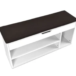 Schuhbank Schuhkommode Schuhablage mit Sitzkissen Holz 104 x 48 x 30 cm Weiß/Natur/Grau