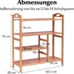 Schuhregal aus Bambus mit 4 Ebenen & Griff Schuhablage Schuhaufbewahrung Natur