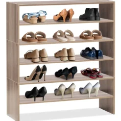 Schuhregal 78 cm Langer Horizontaler Schuhschrank 2-Stöckiges Lagerregal Natürlich