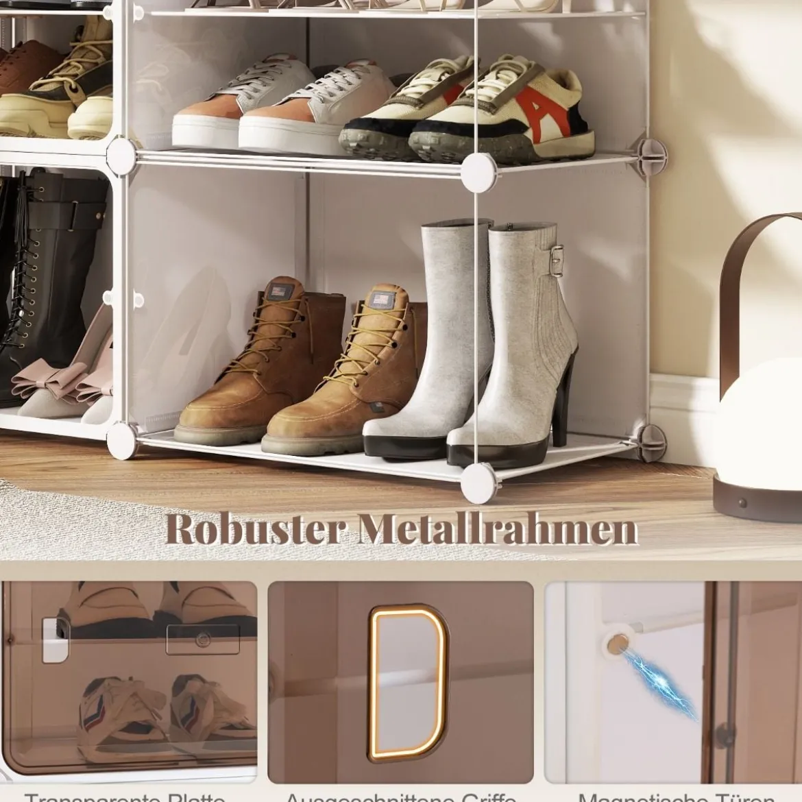 Schuhregal 8-stöckiger Schuhschrank mit herausnehmbaren Regalen stapelbare Schuhboxen für 32 Paar Schuhe