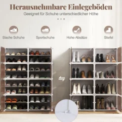 Schuhregal 8-stöckiger Schuhschrank mit herausnehmbaren Regalen stapelbare Schuhboxen für 32 Paar Schuhe
