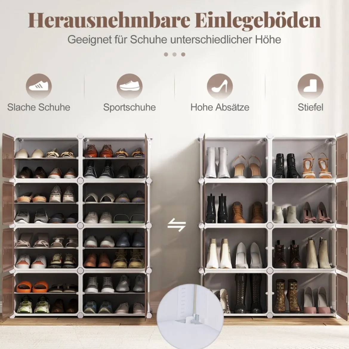 Schuhregal 8-stöckiger Schuhschrank mit herausnehmbaren Regalen stapelbare Schuhboxen für 32 Paar Schuhe