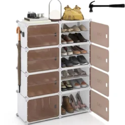 Schuhregal 8-stöckiger Schuhschrank mit herausnehmbaren Regalen stapelbare Schuhboxen für 32 Paar Schuhe