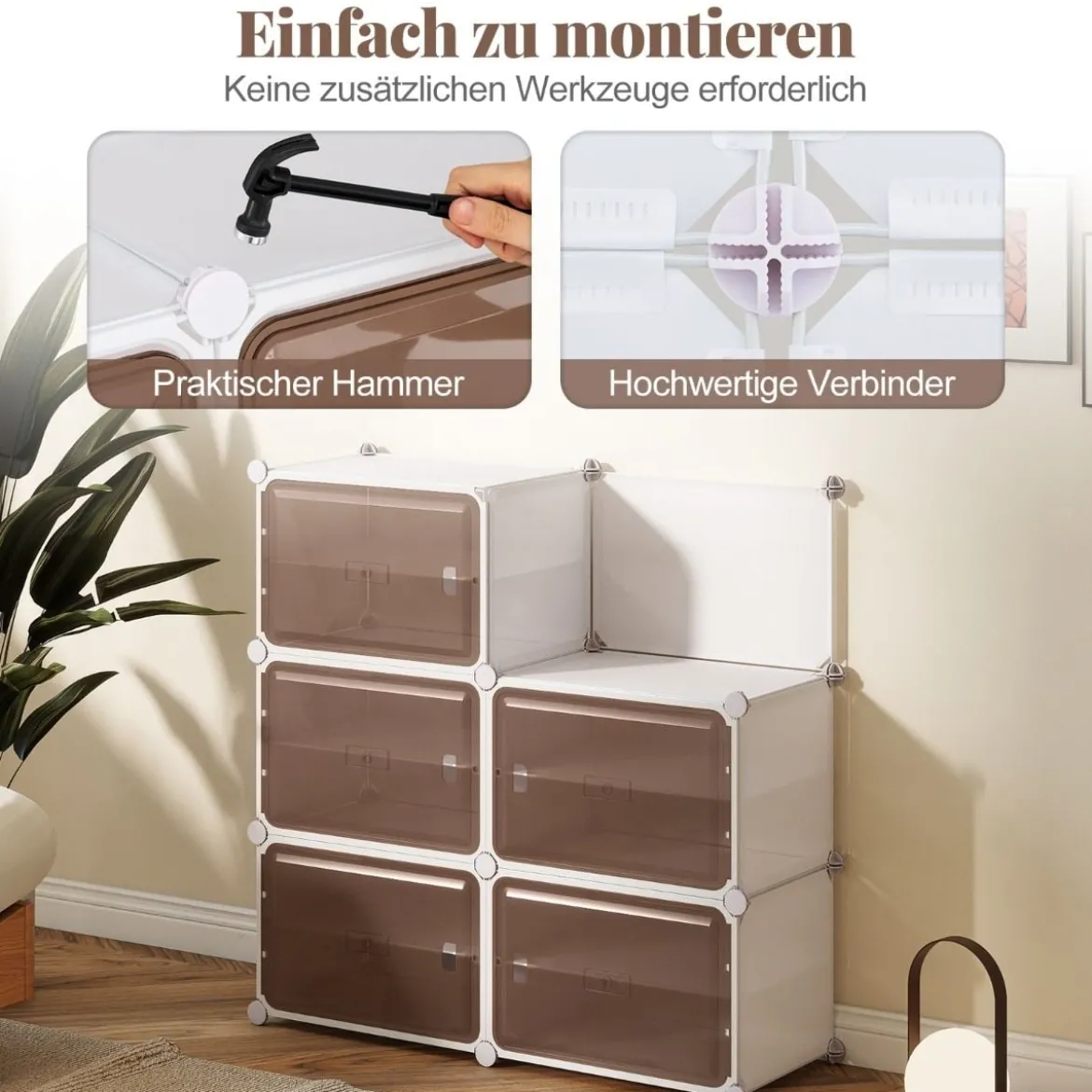 Schuhregal 8-stöckiger Schuhschrank mit herausnehmbaren Regalen stapelbare Schuhboxen für 32 Paar Schuhe