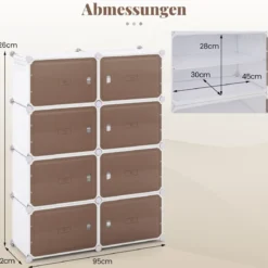 Schuhregal 8-stöckiger Schuhschrank mit herausnehmbaren Regalen stapelbare Schuhboxen für 32 Paar Schuhe