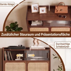 Schuhschrank Bambus mit 2 Rattantüren Rutschfesten Füßen & 6 Ebenen 67 x 33 x 107 cm Braun