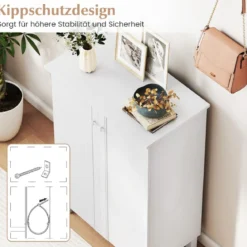 Schuhschrank holz 4-stöckiger Schuhkipper mit abnehmbaren Regalen exquisite Griffe & 2 Türen Schuhkommode Weiß