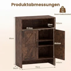 Schuhschrank im Landhausstil mit Türen & 2 Höhenverstellbaren Einlegeböden 70 x 35 x 95 cm Rustikalbraun