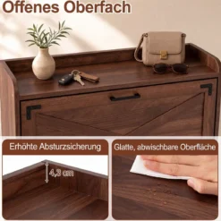 Schuhschrank mit 2 Klappschubladen Freistehendes Schuhregal 80 x 24 x 103 cm Walnussbraun