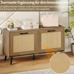 Schuhschrank mit Rattantüren Schmaler Schuhkipper mit 2 Klappen Schuhregal