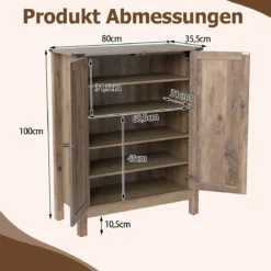 Schuhschrank mit Türen & 6-stufige Verstellbaren Regalen Schuhkommode im Landhausstil Grau