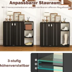 Schuhschrank mit 2 Türen & Verstellbaren Offenen Regalen Schuhregal Schuhkommode Schwarz
