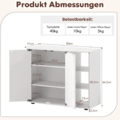 Schuhschrank mit 2 Türen & Verstellbaren Offenen Regalen Schuhregal Schuhkommode Weiß