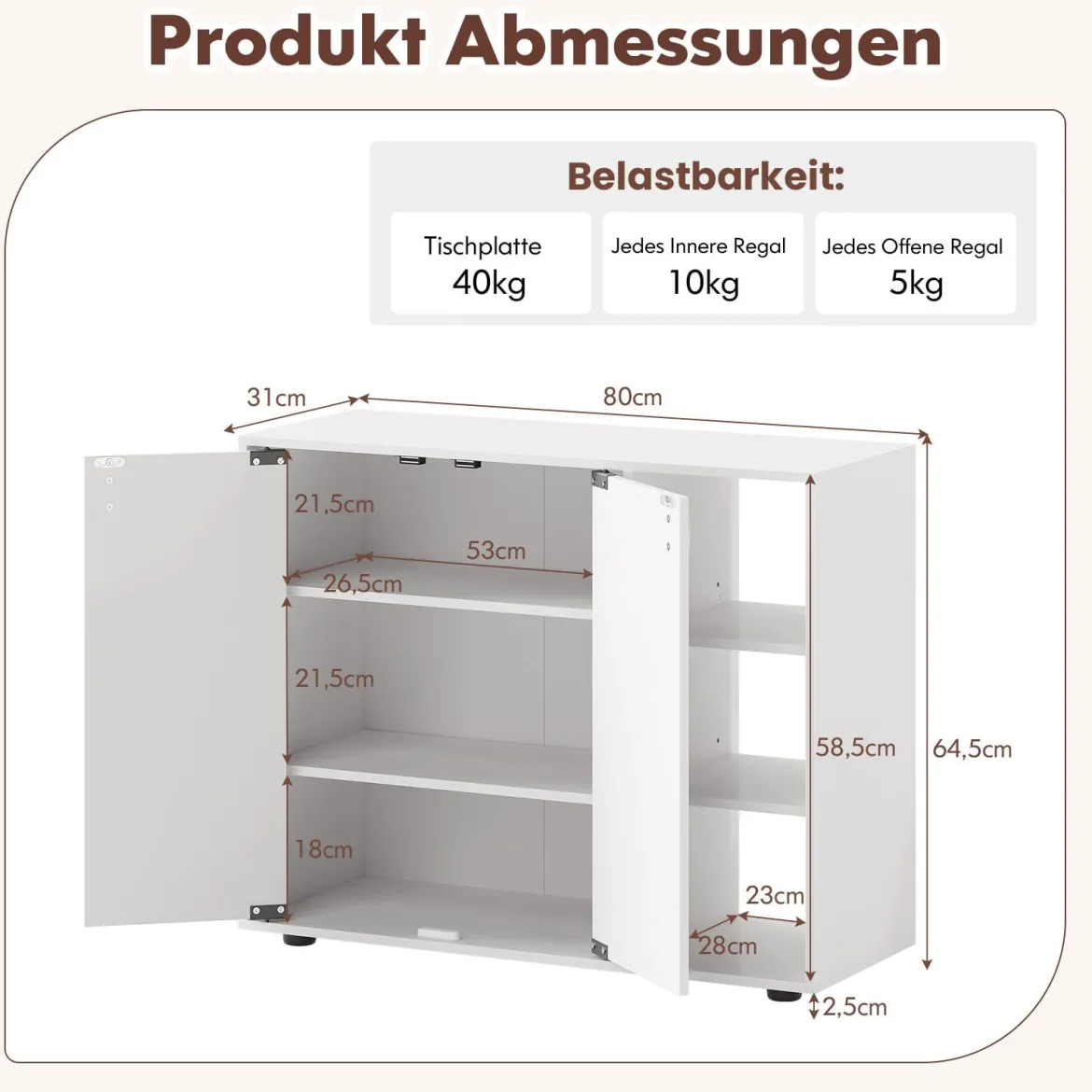 Schuhschrank mit 2 Türen & Verstellbaren Offenen Regalen Schuhregal Schuhkommode Weiß